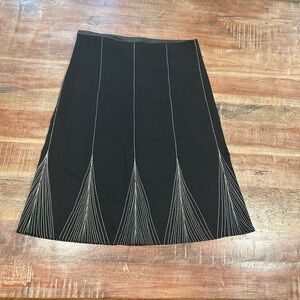 Black A-line Midi Skirt with White Detailing by indie designer from Portland